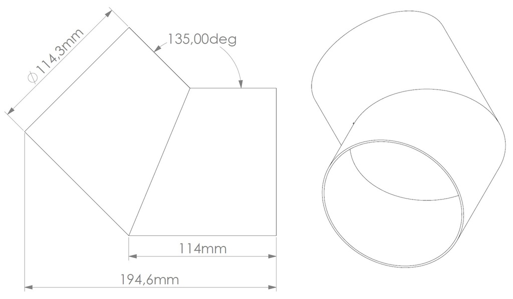 Elbow for chimney d114,3 135 degr 304